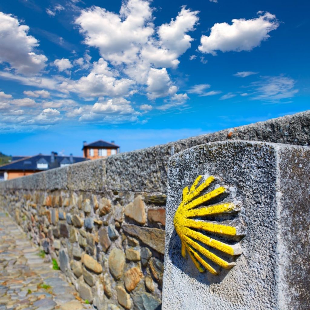 Una talla de piedra de una vieira, señal del Camino de Santiago